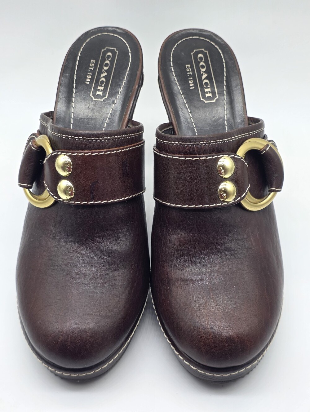 Vintage Y2K Coach Claude Chestnut Brown Leather Mule Platform Clog Heels Size 10 - Picture 9 of 16